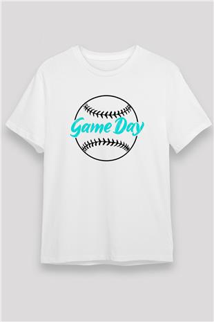 Beyzbol Baskılı Unisex Beyaz Tişört - Tshirt