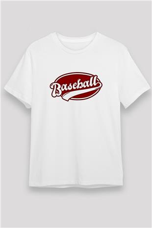 Beyzbol Baskılı Unisex Beyaz Tişört - Tshirt