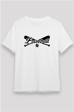 Beyzbol Baskılı Unisex Beyaz Tişört - Tshirt