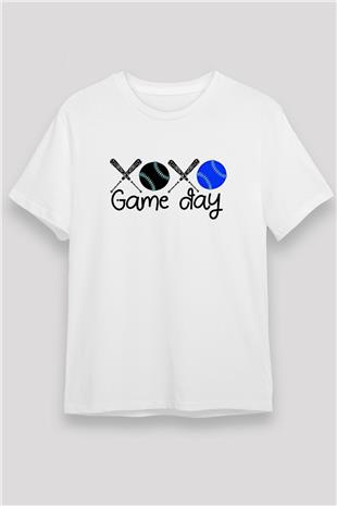 Beyzbol Baskılı Unisex Beyaz Tişört - Tshirt