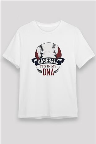 Beyzbol Baskılı Unisex Beyaz Tişört - Tshirt