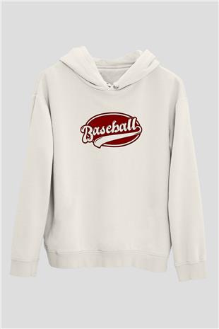 Beyzbol Baskılı Unisex Ekru Hoodie