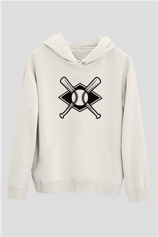 Beyzbol Baskılı Unisex Ekru Hoodie