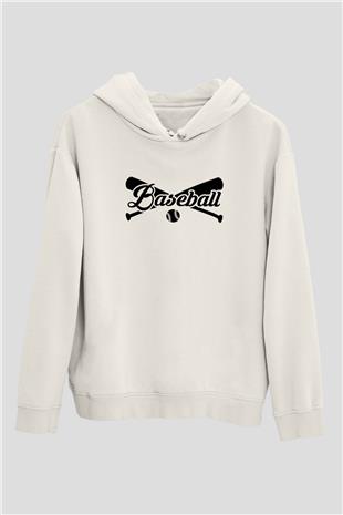 Beyzbol Baskılı Unisex Ekru Hoodie