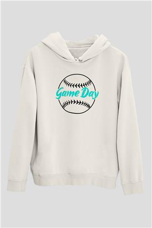 Beyzbol Baskılı Unisex Ekru Hoodie