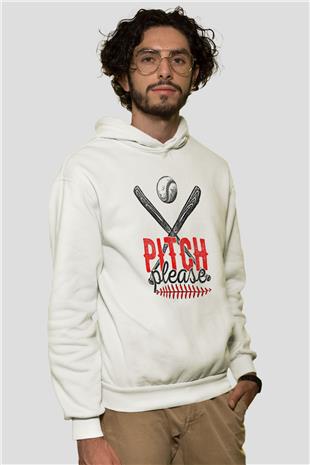 Beyzbol Baskılı Unisex Ekru Hoodie