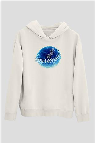 Beyzbol Baskılı Unisex Ekru Hoodie