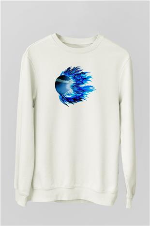 Beyzbol Baskılı Unisex Ekru Sweatshirt