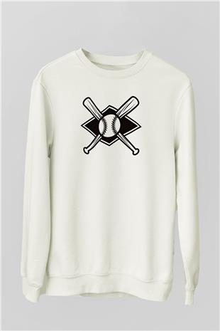 Beyzbol Baskılı Unisex Ekru Sweatshirt