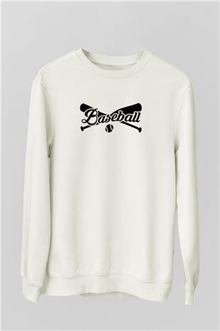 Beyzbol Baskılı Unisex Ekru Sweatshirt