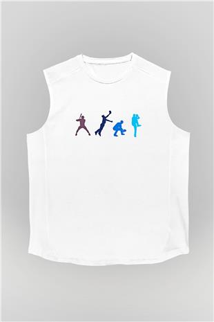 Beyzbol Baskılı Unisex Kolsuz Beyaz Tişört