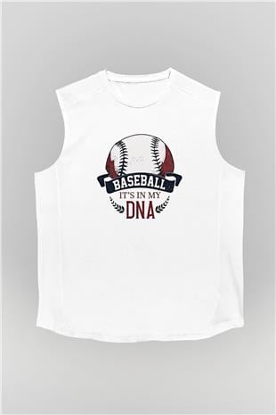 Beyzbol Baskılı Unisex Kolsuz Beyaz Tişört
