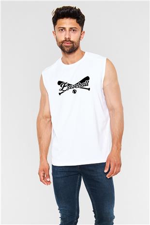 Beyzbol Baskılı Unisex Kolsuz Beyaz Tişört