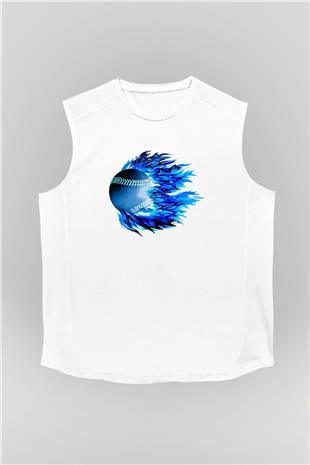 Beyzbol Baskılı Unisex Kolsuz Beyaz Tişört