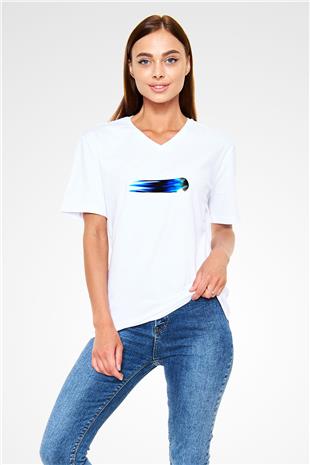 Beyzbol Baskılı Unisex V Yaka Tişört - Tshirt
