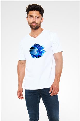 Beyzbol Baskılı Unisex V Yaka Tişört - Tshirt