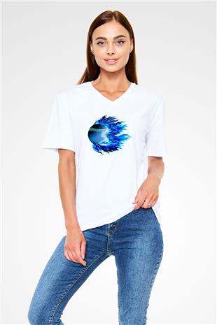 Beyzbol Baskılı Unisex V Yaka Tişört - Tshirt