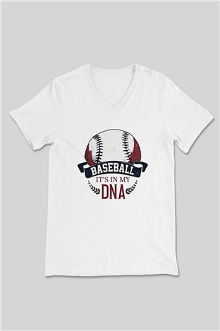Beyzbol Baskılı Unisex V Yaka Tişört - Tshirt