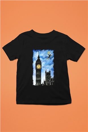 Big Ben Baskılı Siyah Unisex Çocuk Tişört