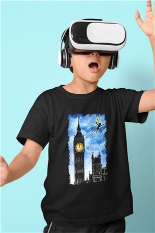 Big Ben Baskılı Siyah Unisex Çocuk Tişört