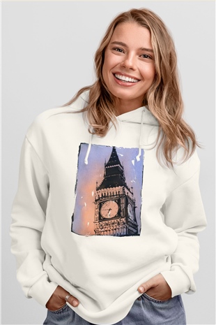 Big Ben Beyaz Unisex Hoodie