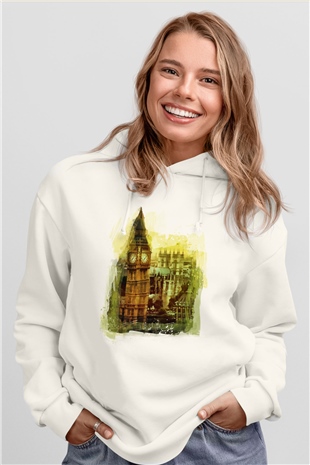 Big Ben Beyaz Unisex Hoodie
