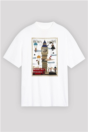 Big Ben Beyaz Unisex Oversize Tişört T-Shirt