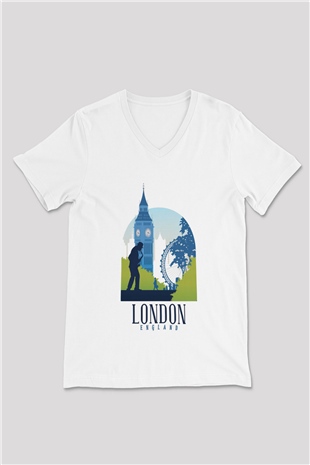 Big Ben Beyaz Unisex V Yaka Tişört