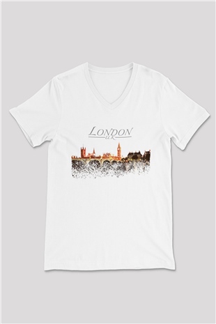 Big Ben Beyaz Unisex V Yaka Tişört
