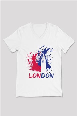 Big Ben Beyaz Unisex V Yaka Tişört