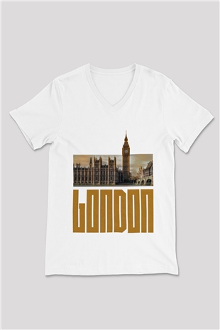 Big Ben Beyaz Unisex V Yaka Tişört
