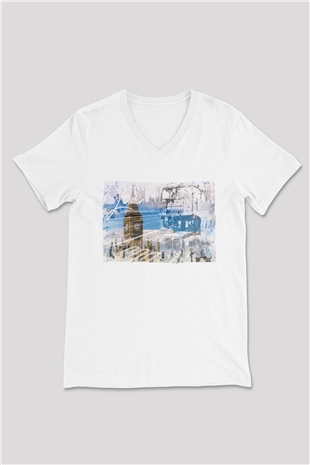 Big Ben Beyaz Unisex V Yaka Tişört