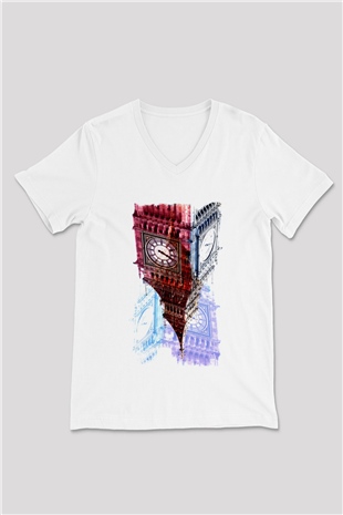 Big Ben Beyaz Unisex V Yaka Tişört T-Shirt