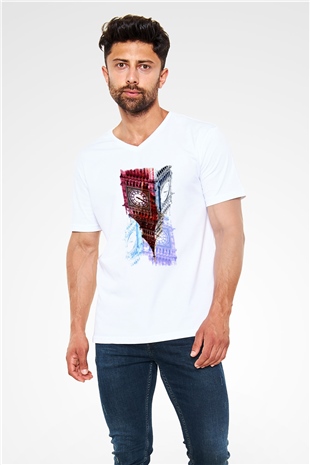 Big Ben Beyaz Unisex V Yaka Tişört T-Shirt
