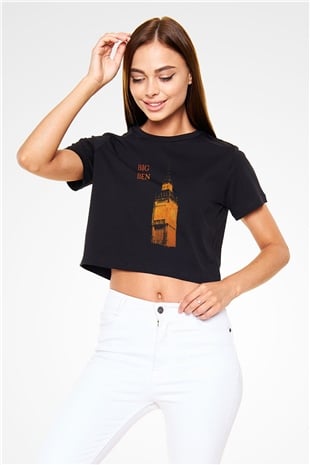 Big Ben Siyah  Crop Top Tişört