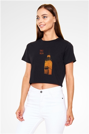 Big Ben Siyah  Crop Top Tişört