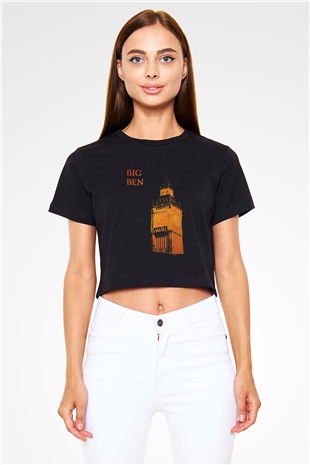 Big Ben Siyah  Crop Top Tişört