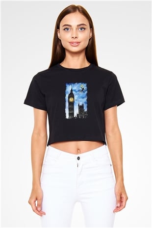 Big Ben Siyah Crop Top Tişört