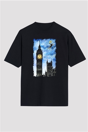 Big Ben Siyah Unisex Oversize Tişört T-Shirt