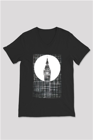 Big Ben Siyah Unisex V Yaka Tişört