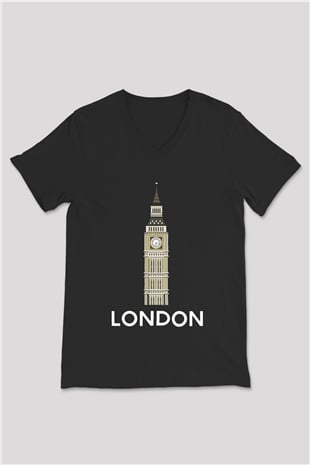 Big Ben Siyah Unisex V Yaka Tişört T-Shirt