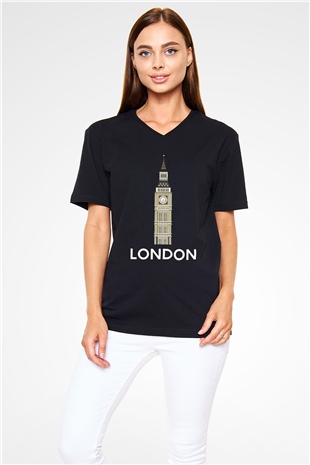 Big Ben Siyah Unisex V Yaka Tişört T-Shirt