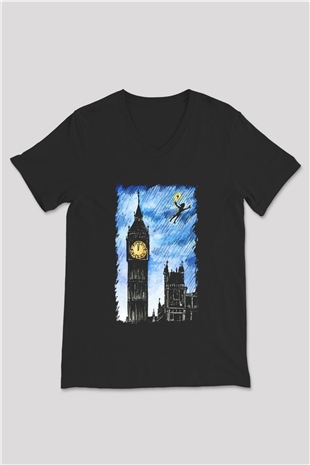 Big Ben Siyah Unisex V Yaka Tişört T-Shirt