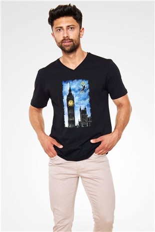 Big Ben Siyah Unisex V Yaka Tişört T-Shirt