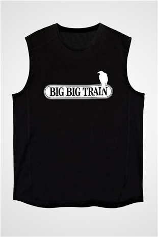 Big Big Train Baskılı Unisex Siyah Kolsuz Tişört - Tshirt