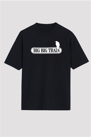 Big Big Train Baskılı Unisex Siyah Oversize Tişört - Tshirt