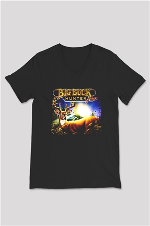 Big Buck Hunter Siyah Unisex V Yaka Tişört T-Shirt
