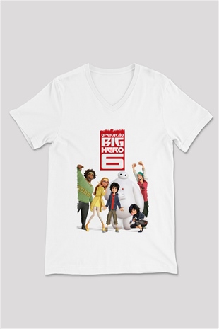 Big Hero Beyaz Unisex V Yaka Tişört