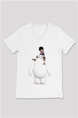 Big Hero Beyaz Unisex V Yaka Tişört