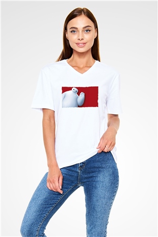 Big Hero Beyaz Unisex V Yaka Tişört T-Shirt